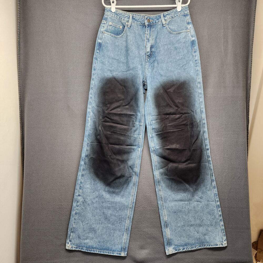 Rehab Lab Jeans Womens Large Baggy Wide Leg Light Wash Dark Fade Distressed
